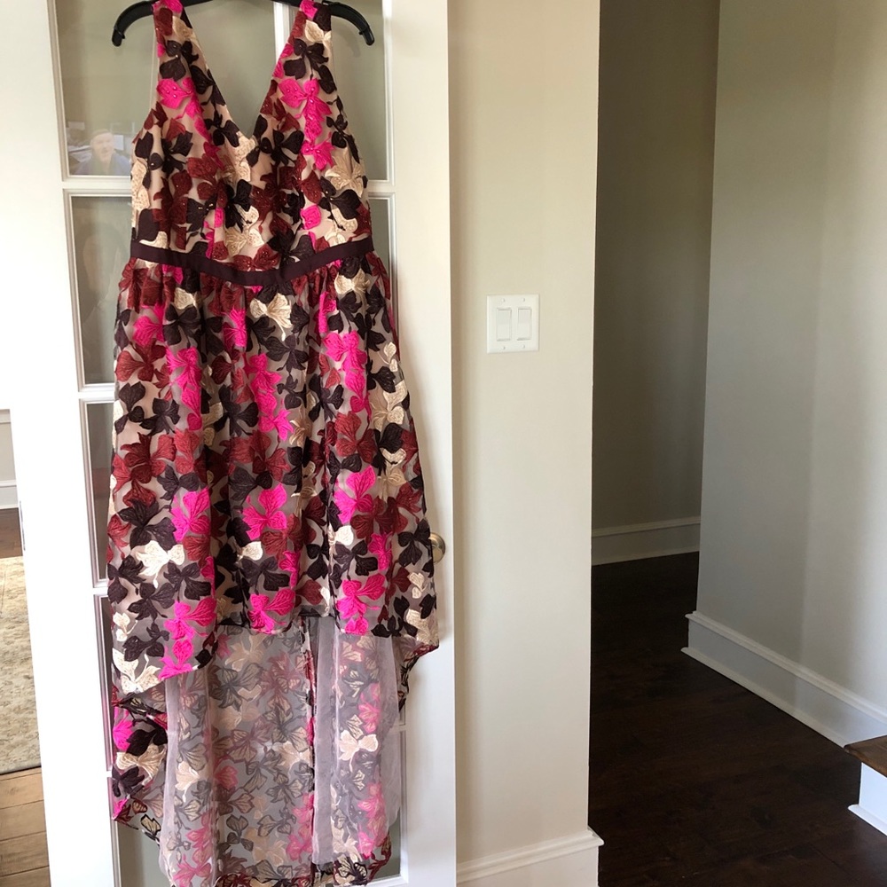 Adrianna Papell Floral Embroidered Hi Lo Dress